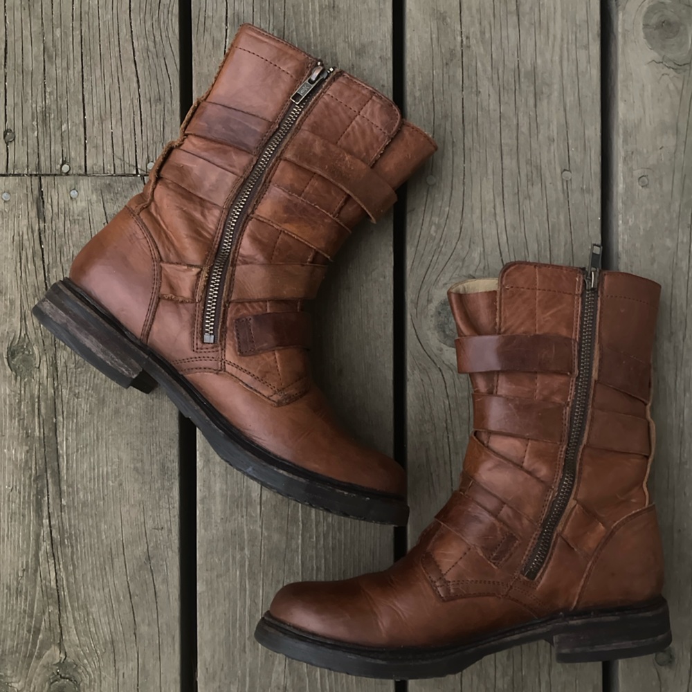 FRYE Boot VERONICA TANKER ENGINEER Combat Boho Distressed Leather Cognac Size 8 - Picture 10 of 13